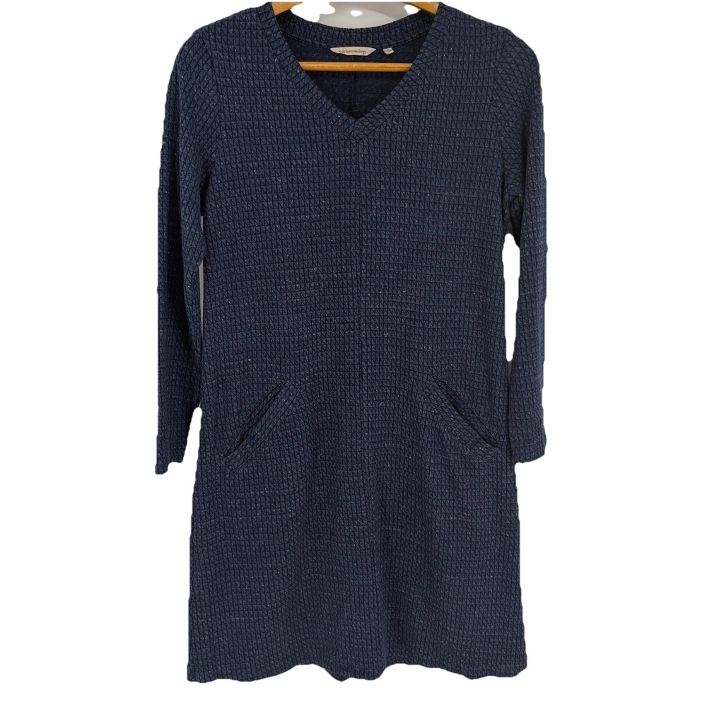 Soft Surroundings‎ Women Knit Midi Dress M Blue Stretch Pockets Modest Career